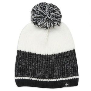Swiss Tech knit color block reflective beanie with pompom